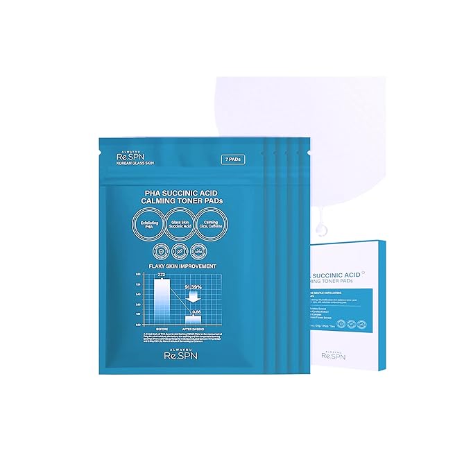 Re.SPN PHA Succinic Acid Calming Toner Pads – Daily Exfoliating, Hydrating and Soothing with CICA, Caffeine, Non-comedogenic, Vegan, Glass Skin, K-Beauty (35)