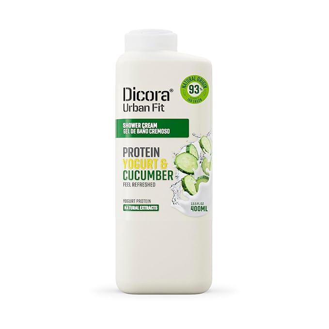 Dicora Urban Fit Shower Cream - In Shower Body Lotion with 24 Hour Softness, Hydration - Wet Skin Moisturizer - Protein Yogurt and Cucumber - 13.5 oz