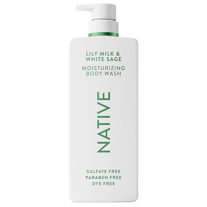 Native Moisturizing Body Wash, Lily Milk & White Sage, 24-Hour Hydration for Dry & Sensitive Skin, Made with Real Shea Butter, Sulfate & Paraben Free, 22 oz