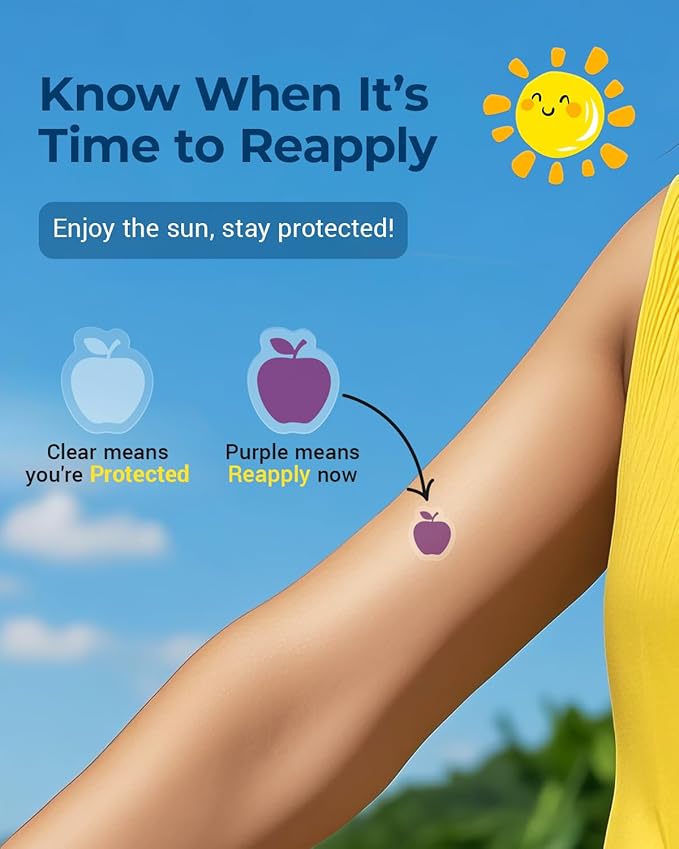 80 Pack UV Detection Stickers for Sunscreen -Sun Protection Stickers for Kids Adults -Waterproof Sunscreen Dots UV Patch Sunblock SPF Sensing Patches for Reapplying Reminder (Fruit | Purple)