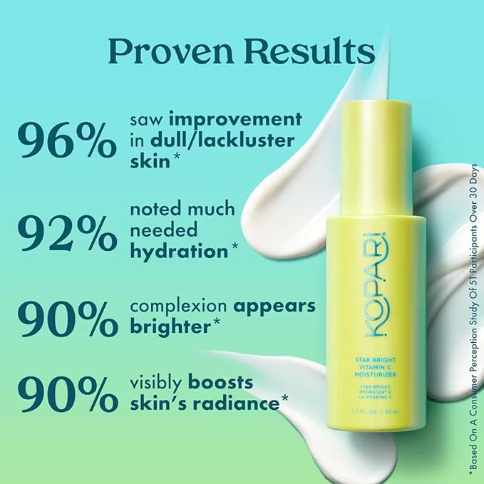 Kopari Star Bright Vitamin C Moisturizer with Starfruit & Niacinamide, Lightweight Formula Melts Into Skin, Brighten & Even Complexion, 1.7oz