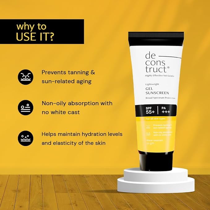 Deconstruct Face Gel Sunscreen SPF 50 + and PA+++ | Gel based sunscreen for oily, combination, acne prone & normal skin| Broad spectrum sunscreen, No White Cast, Lightweight - 50g each, pack of 3