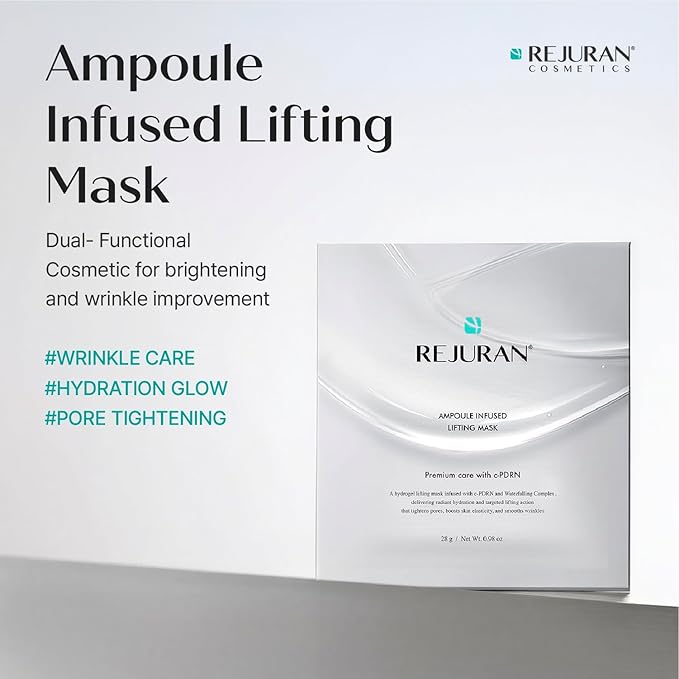 REJURAN® Ampoule Infused Lifting Mask, DOT™ c-PDRN® – Firming & Pore-Tightening Hydrogel Sheet with Waterfalling Complex for Radiant, Elastic-Looking Skin, Korean Skin Care (28g x 4ea)