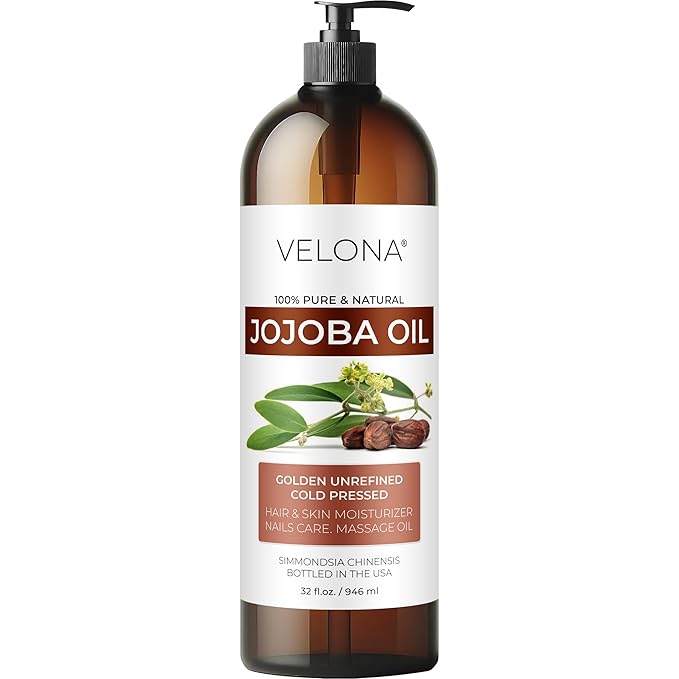 velona Jojoba Oil - 32 fl oz (With Pump) | 100% Pure and Natural | Golden, Unrefined, Cold Pressed, Hexane Free | Moisturizing Face, Hair, Body, Skin Care