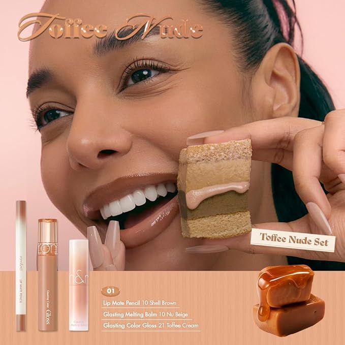 rom&nd Volume Hack Trio Lip Plumping Set - Toffee Nude Edition - 3-Step Liner, Balm & Gloss for Full, High-Shine Pout