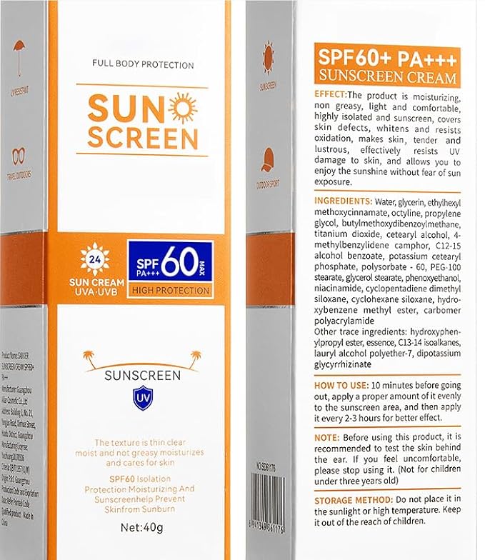 Body & Face Sunscreen SPF 60 Travel Size Sunscreen Lotion Broad Spectrum No White-Residue Non-Sticky Water Resistant for All Skin Types Travel Essentials for Women Men Reef Safe 1.41oz