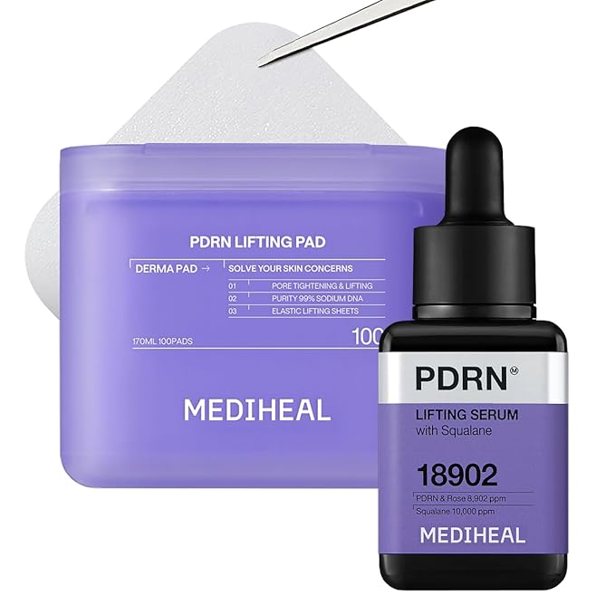 Mediheal PDRN Pad & Serum Skin Care Duo Set for Glass skin – PDRN Lifting Toner Pads (100 Count) + PDRN Lifting Serum (1.35 fl.oz)