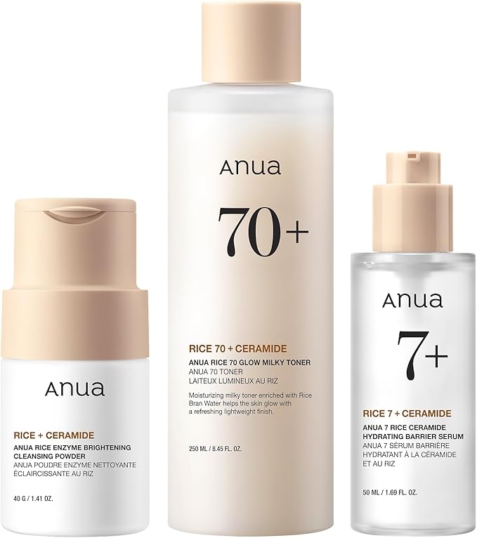 Anua Rice Trio Set : Rice Cleansing Powder & Milky Toner & Hydrating Serum, Marshmallow face mask maker, for Glass skin,Korean Skincare