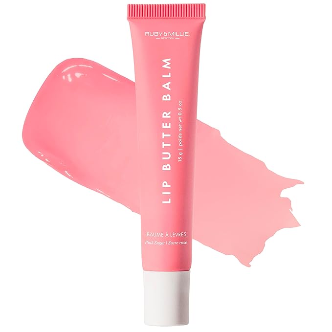 Ruby & Millie Tinted Lip Balm Pink Sugar - Hydrating Sugar Lip Balm - Moisturizing Lip Butter Balm Treatment - Pink Lip Balm 0.5 Oz