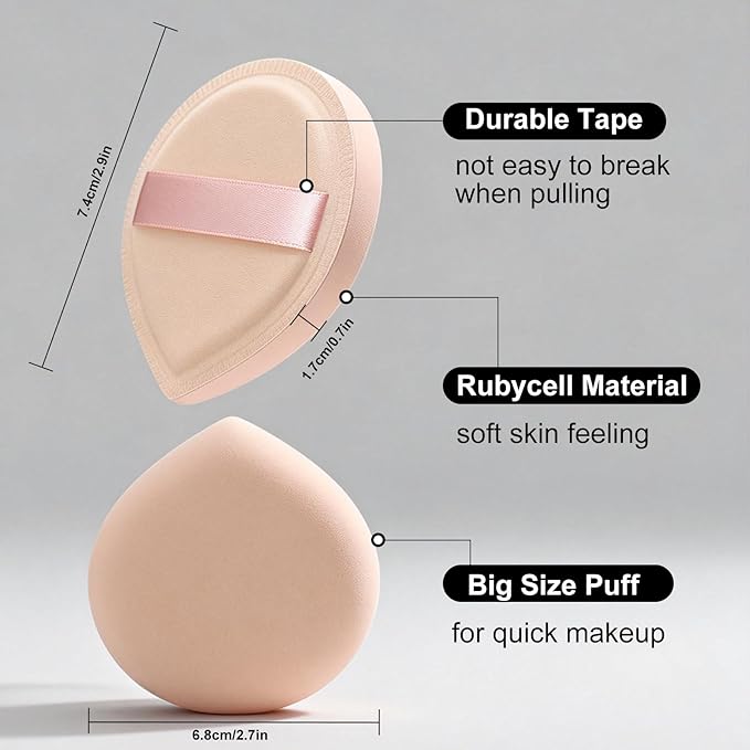 Flat Foundation Brush and Powder Puff Set, Korean Makeup Brush Teardrop Sponge for Liquid Foundation,Premium Face Makeup Brush Sponge for Blending Cream Setting Powder