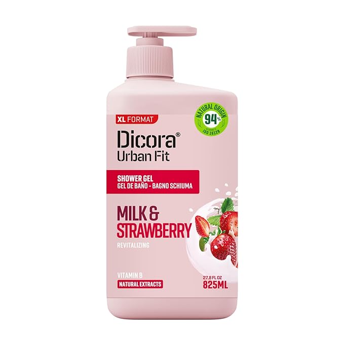 Dicora Urban Shower Gel - Natural Nourishing Body Wash with Fresh Fruity Aroma - Moisturizing Body Wash Women and Men - Milk and Strawberry - 27.8 oz