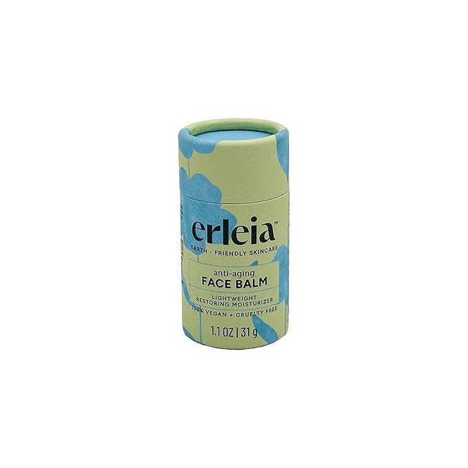 Erleia Solid Face Balm, Anti-Aging Facial Moisturizer, Vegan Cruelty-Free Plastic-Free, Travel-Friendly Skincare, Sustainably Sourced Ingredients