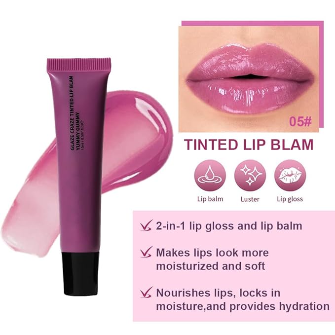 Summer Lip Butter Lip Balm Glow Reviver Lip Gloss, Melting Lip Serum, Ultra-Hydrating Natural Vegan Lip Balm, Sheer-Tinted Shine & Hydration, Soothes & Softens Dry Lips (Purple)