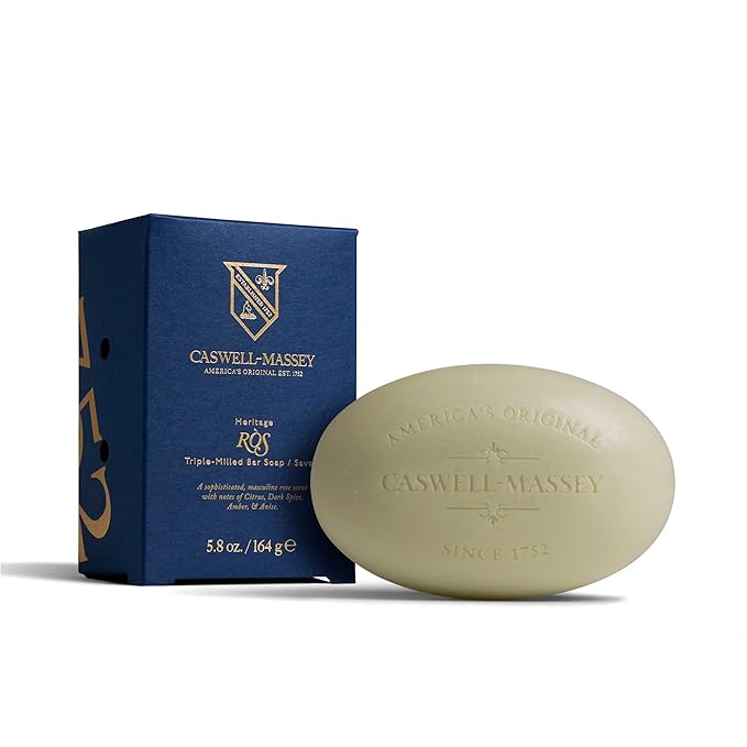 Caswell-Massey RÒS Natural Bar Soap for Men, Moisturizing Body Soap Bar for All Skin Types, Made with Essential Oils & Plant-Based Formula for Soft Skin, Made in USA, 5.8 oz