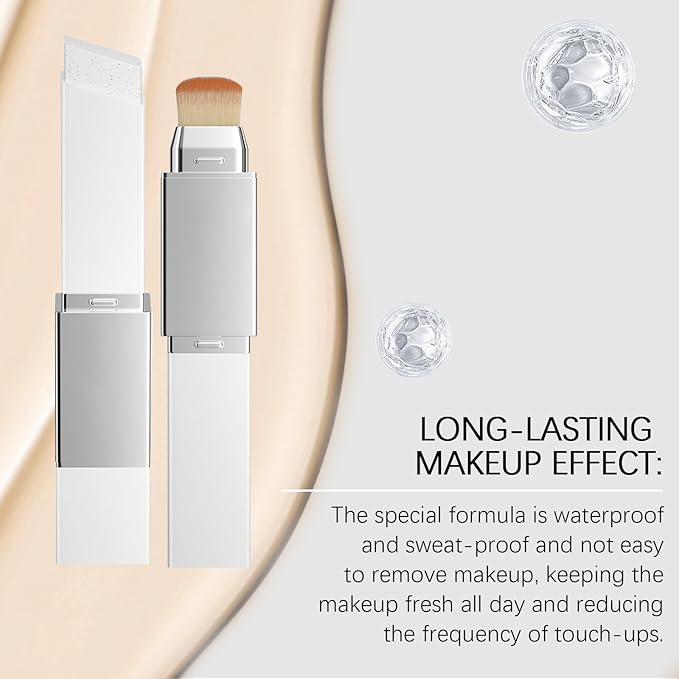 Blanc Cover Cream Stick,Korean Color-Changing Foundation Stick, Full Coverage Base Makeup，Dual-Ended with Detachable Brush - Ivory White
