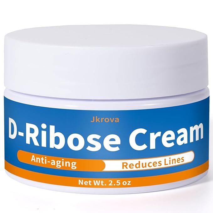 Ribose Cream, Ribose Sugar for Skin, Reduces Wrinkles, Moisturizer, Tightens & Firms the Skin, with D-Ribose Fractionated Coconut Oil and Grapeseed Oil, for All Skin Types, 2.5 oz