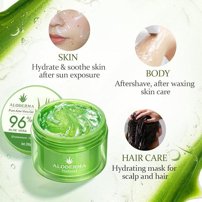Aloderma Aloe Vera Gel Made within 12 Hours of Harvest with 96% Pure Organic Aloe Vera for Skin, Scalp, & Hair, Soothing Aloe Face Moisturizer, Multipurpose, Hydrating Aloe Gel, 7oz, 3-Pack
