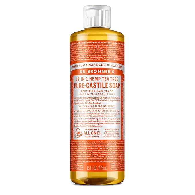 Dr. Bronner's - Pure-Castile Liquid Soap (Tea Tree, 16 ounce) - Made with Organic Oils, 18-in-1 Uses: Acne-Prone Skin, Dandruff, Laundry, Pets and Dishes, Concentrated, Vegan, Non-GMO