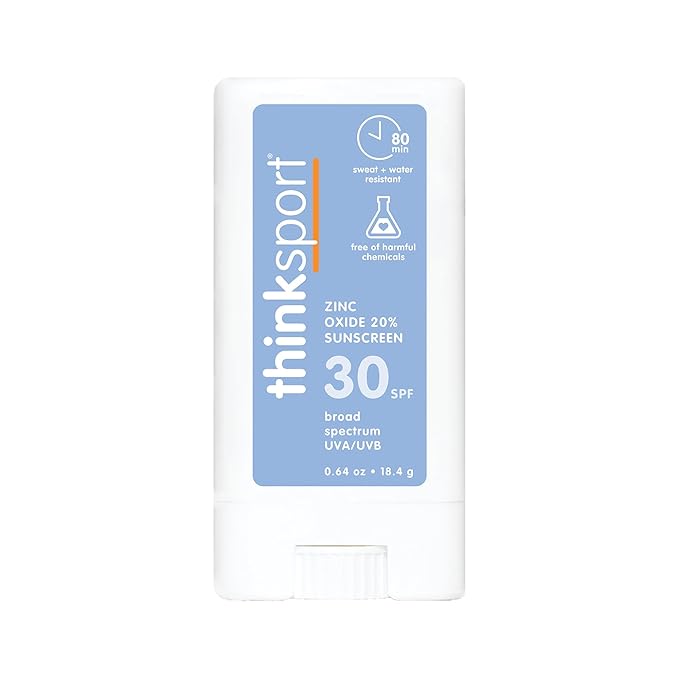 Thinksport SPF 30 Sport Sunscreen Stick with Zinc Oxide, 0.64 oz – Safe, Natural, Water Resistant Sunscreen Stick – Mineral UVA/UVB Sun Protection – Reef Safe Sunscreen