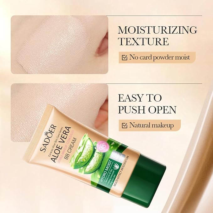 Moisturizing Lightweight BB Cream Concealer with Nourishing Aloe Vera Extract, Hydrating Color Correcting Tinted Moisturizer, Smooth Concealing BB Cream Makeup Foundation - Natural Color
