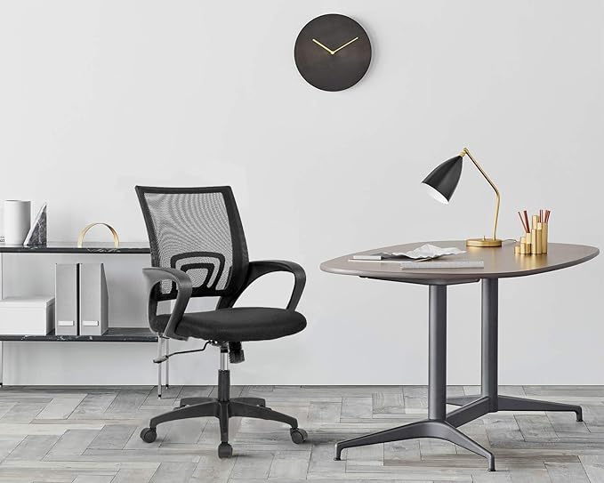 Home Office Chair Ergonomic Desk Chair Mid-Back Mesh Computer Chair Lumbar Support Comfortable Executive Adjustable Rolling Swivel Task Chair with Armrests(Black)