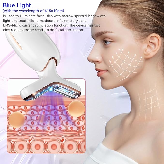Micro-Current Facial Beauty Device, Red Light Therapy for Face, 3 Color LED Facial Massager for Skin Care with Thermal, Vibration, White