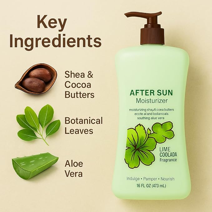 After Sun Moisturizing Lotion with Aloe and Coconut, Soothes and Hydrates Dry Skin, Lime Coolada Scent, Lightweight Daily Body Moisturizer, 16 fl oz for All Skin Types