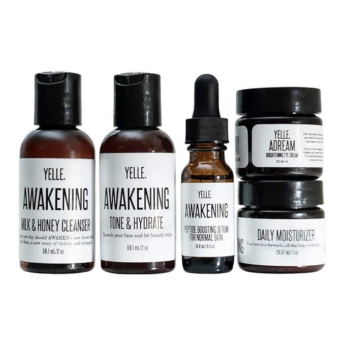 Yelle. Skincare – Complete Skincare System – 5-Piece Travel Kit for Hydration, Brightening, and Skin Balance – Includes Cleanser, Toner, Moisturizer, Serum & Eye Cream – For Dry Skin