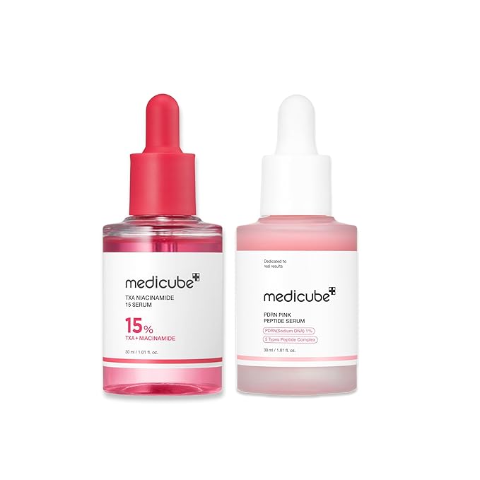 medicube Ultimate Clear Glass Skin Serum Duo: TXA + Niacinamide 15% Glow Facial Serum and PDRN Pink Peptide Serum for Uneven Skin Tone and Texture | Korean Skincare, Gifts for Women
