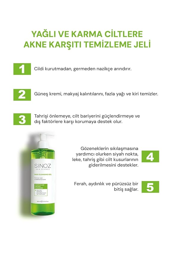 Sinoz Perfect Sebum Balancing Facial Cleansing Gel | With Salicylic Acid & Niacinamide | For Oily & Combination Skin | Deep Pore Cleanser & Oil Control | 400 ml