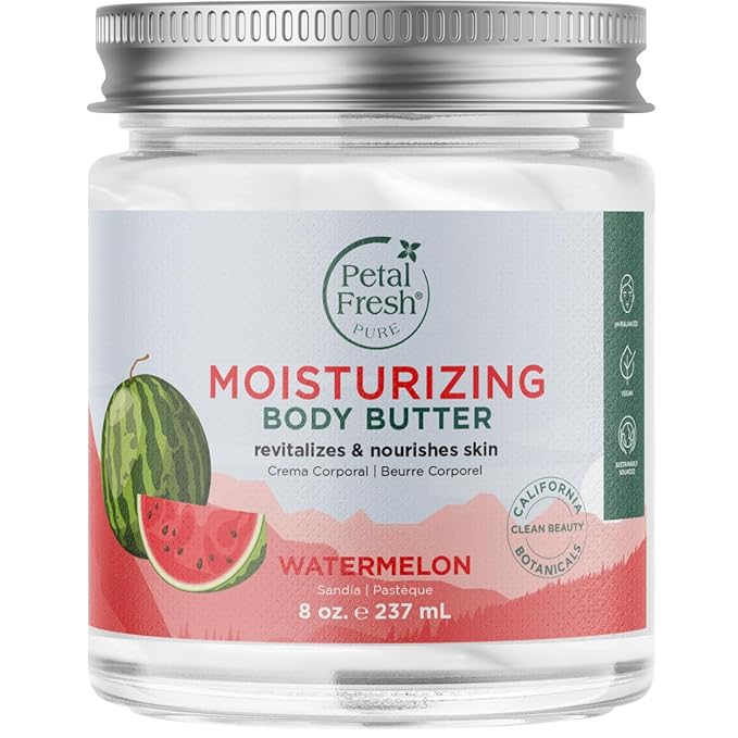 Petal Fresh Pure Moisturizing Watermelon Body Butter, Shea Butter, Coconut Oil, Aloe Vera, For All Skin Types, Vegan and Cruelty Free, Non-Greasy, 8 oz – MADE IN USA