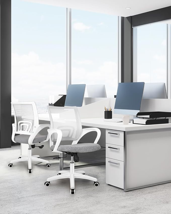 NEO CHAIR Office Desk Computer Chair Ergonomic Mesh Gaming Mid Back Seat with Comfy Lumbar Support Adjustable Height Swivel for Home Task (Grey)