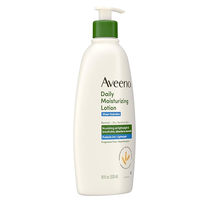 Aveeno Sheer Hydration Fragrance-Free Daily Moisturizing Lotion with Prebiotic Oat for Dry Skin, Lightweight, Fast-Absorbing Body Moisturizer Nourishes Skin with 48-hour Moisture, 18 fl. oz