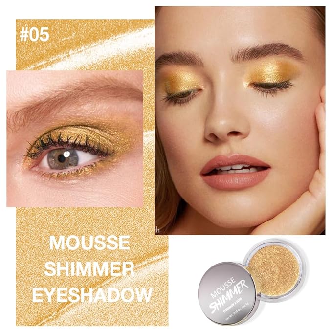 Honey Gold Shimmer Cream Eyeshadow – Metallic Gold Eye Shadow Pot, High Reflective Glitter Pearl Shade, Waterproof Long-Lasting Crease-Proof Single Eyeshadow for Festival, Holiday & Glam Eye Makeup 5