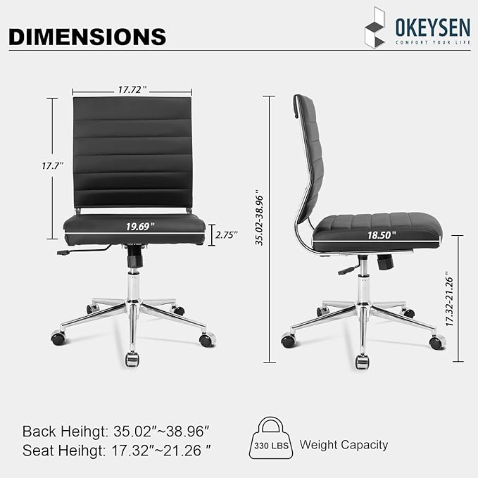 Okeysen Armless Office Desk Chair, Mid Back Ergonomic Swivel Conference Room Chair, Adjustable Height PU Leather Home Desk Chair, Modern Small Rolling Computer Task Chair, Black