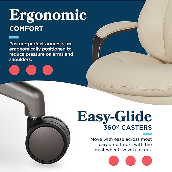 La-Z-Boy Nova Executive Office Chair - Ergonomic High Back Desk Chair with AIR Lumbar Support - Comfortable Computer Chair for Home Office - Vegan Leather - Cream
