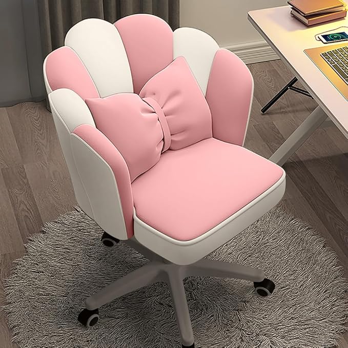 Vanity Chair with Wheels Velvet Petal Desk Chair Upholstered Tufted Home Office Chair for Women Girls, Height Adjustable Makeup Task Chair for Bedroom Living Room