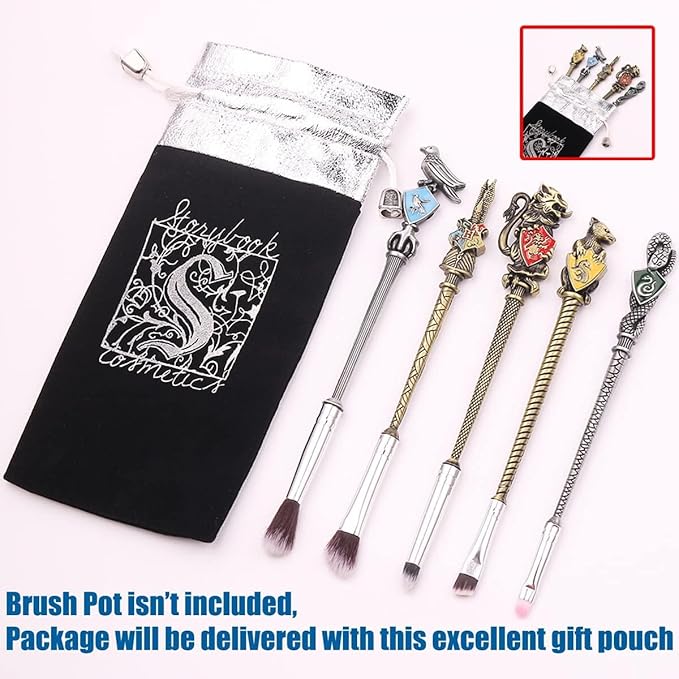 【2 Color Options】 Hary Pottter Gifts Metal Makeup Brushes Set Gifts Wi-zard Wand Makeup Brushes Set for Women Magic Eye Shadow Eyeliner Blending Lip Brush - Brushes Holder Pot Not Included