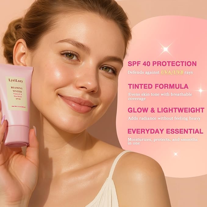 Beaming Tinted Moisturizer with SPF 40, Daily Facial Sunscreen with Glow Effect, UVA/UVB Protection, Vitamin E & Shea Butter Infused, For All Skin Types & Tones | 1.7 fl oz