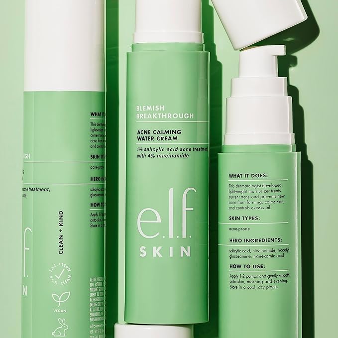 e.l.f. SKIN Blemish Breakthrough Calming Water Cream, Lightweight Blemish-Fighting Face Moisturiser, Prevents New Blemishes & Calms Skin (Pack of 2)