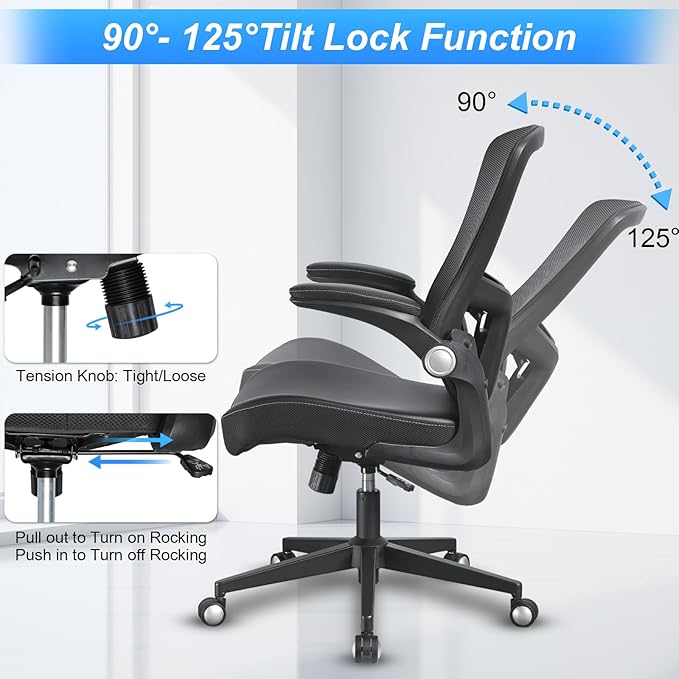 Heavy Duty Office Chair, 400lbs Ergonomic Desk Office Chair for Heavy People, Home Office Desk Chairs with Flip-Up Arms Computer Executive Task Chair with Adjustable Lumbar Support