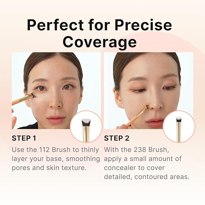 THE TOOL LAB Cover Intensive Duo Brush Set, Foundation & Concealer Brushes for Liquid/Cream, Thin Buildable Coverage, Pore-Blur Base + Spot Detail, Soft Dense Bristles, Professional K-Beauty Tool
