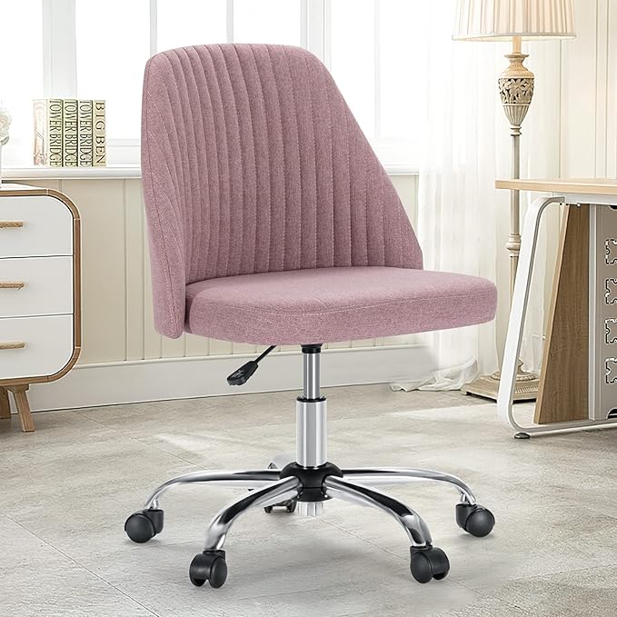 DUMOS Office Desk Chair, Modern Cute Rolling Vanity Swivel Task Seating with Wheels, Comfortable Back Seat Armless for Home, Bedrooms, Study, Student, Adults, Make-Up, Dressing Room Dusty Rose