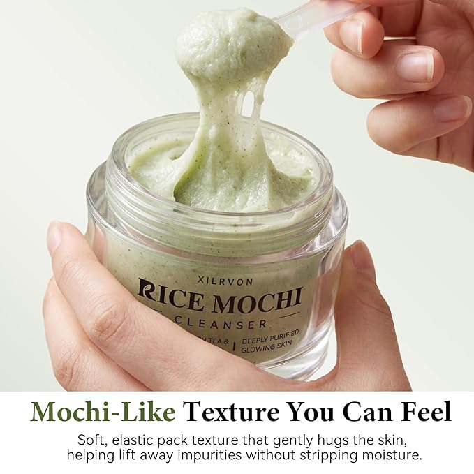 Rice Mochi Face Cleanser, All in One for Face Wash & Mask, Deep Cleansing Moisturizing, Blackhead Remover, Sebum Control, with Rice Water, Green Tea & Walnut Shell Powder, 4.23 OZ