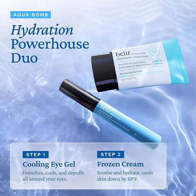 belif Aqua Bomb Frozen Gel Cream - Cooling Relief with Panthenol & Niacinamide - Daily Soothing & Hydrating Moisturizer, Depuff with Caffeine, Lightweight, Korean Skincare, 1.69 fl oz (Pack of 2)