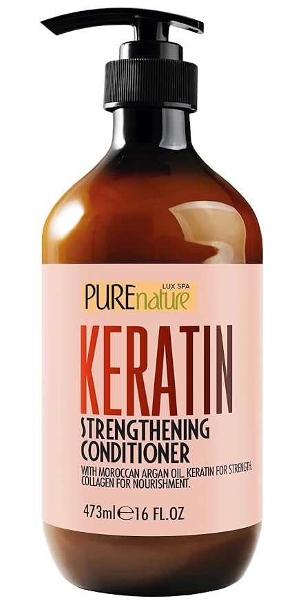 PURE NATURE LUX SPA Keratin Conditioner for Women and Men - Deep Conditioning Treatment to Repair Dry, Damaged Hair and Split Ends - Strengthening Sulfate Free Formula - 16 Fl Oz