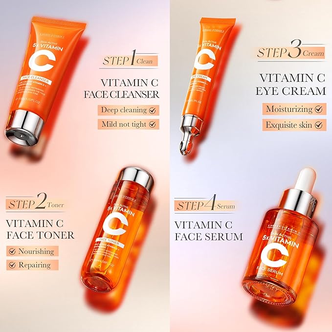 6 Piece Hydrating Skincare Gift Set for Women, Vitamin C Face Care Kit Includes Cleanser, Toner,Serum,Eye Cream,Moisturizer & Body Lotion for Teen Girls Daughter Mother's Day Christmas Birthday Gifts