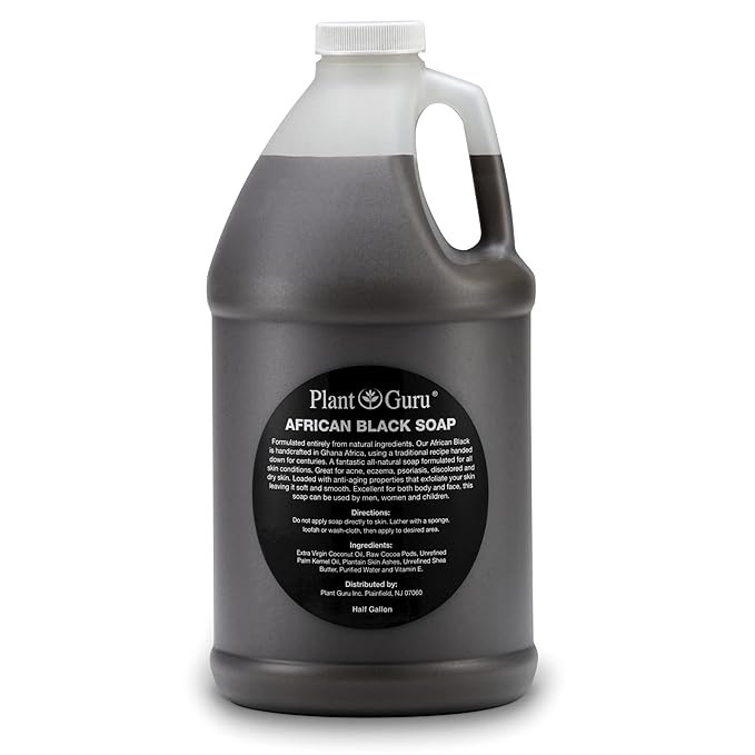 African Black Soap Liquid Half Gallon - 100% Raw Pure Natural From Ghana, Acne Treatment, Aids Against Eczema & Psoriasis, Dry Skin, Scar and Dark spot Removal, Pimples and Blackhead, Face & Body Wash
