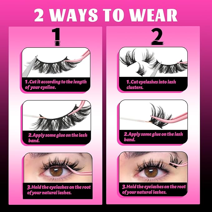 Veleasha Lashes Manga Eyelashes Cat Eye Lashes Crisscross Fake Lash Natural Look Wispy False Eyelashes DIY Spiky Lash Anime Look with Soft Cotton Band 100% Handmade 7 Pairs Pack (Mermaid)