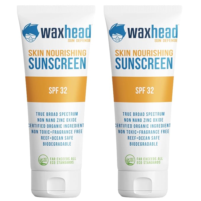 Waxhead Kids Sunscreen SPF 32, Zinc Oxide Mineral Sunblock for Face & Body, Baby & Toddler Safe, Pediatrician Recommended, Reef Safe, Non-Greasy, Tear-Free, Biodegradable, EWG 1 Rated (4oz, 2 Pack)